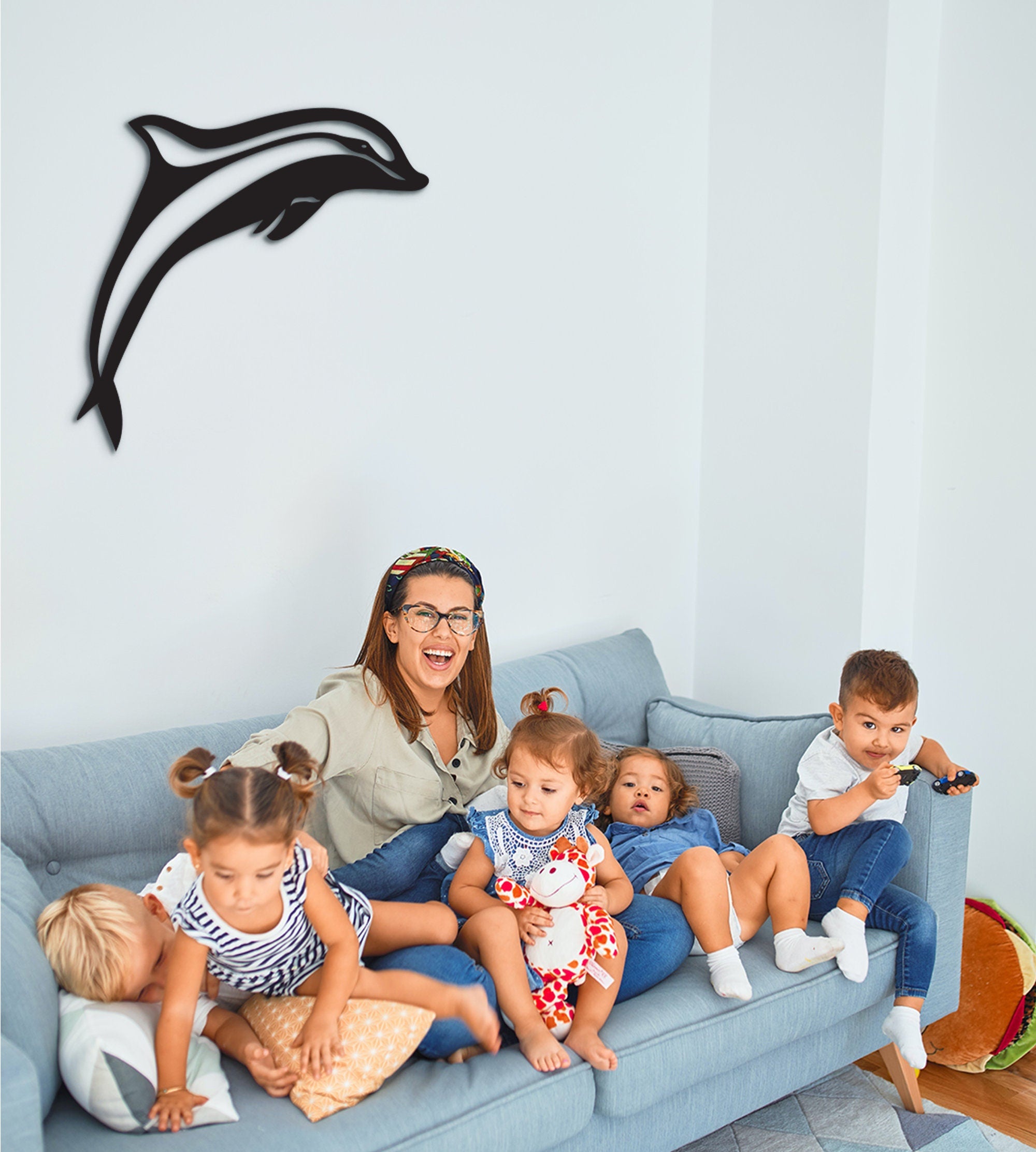Geometric Dolphin Wood Wall Art: 3D Shadow Decor