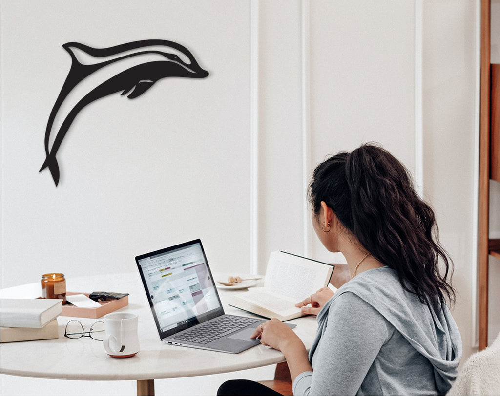 Geometric Dolphin Wood Wall Art: 3D Shadow Decor
