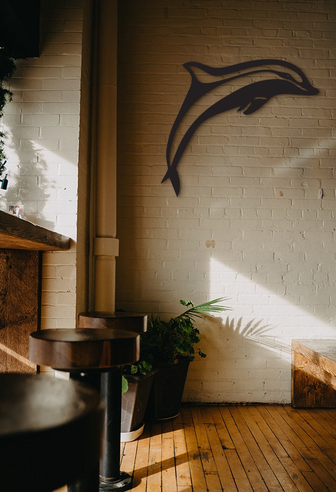 Geometric Dolphin Wood Wall Art: 3D Shadow Decor