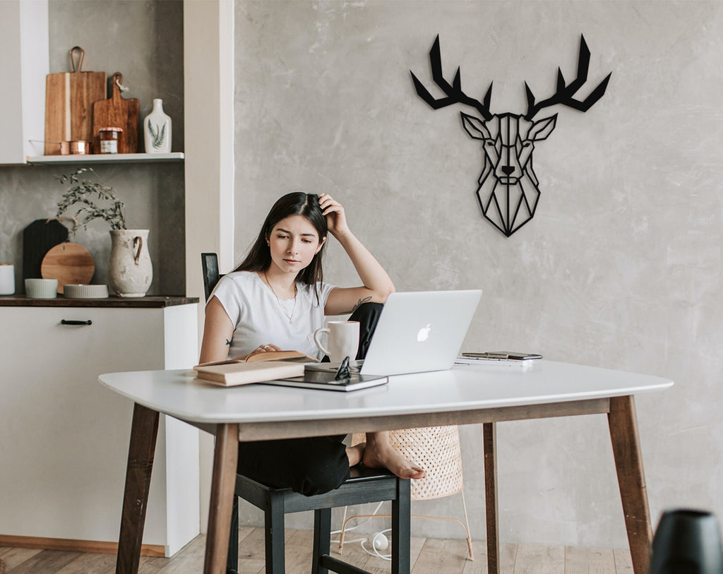 Geometric Deer Wood Wall Art: Laser Cut Home Decor
