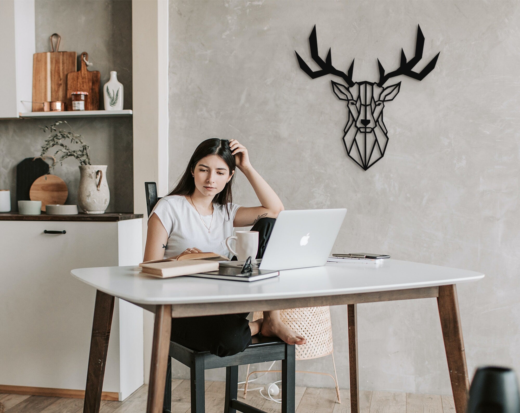 Geometric Deer Wood Wall Art: Laser Cut Home Decor
