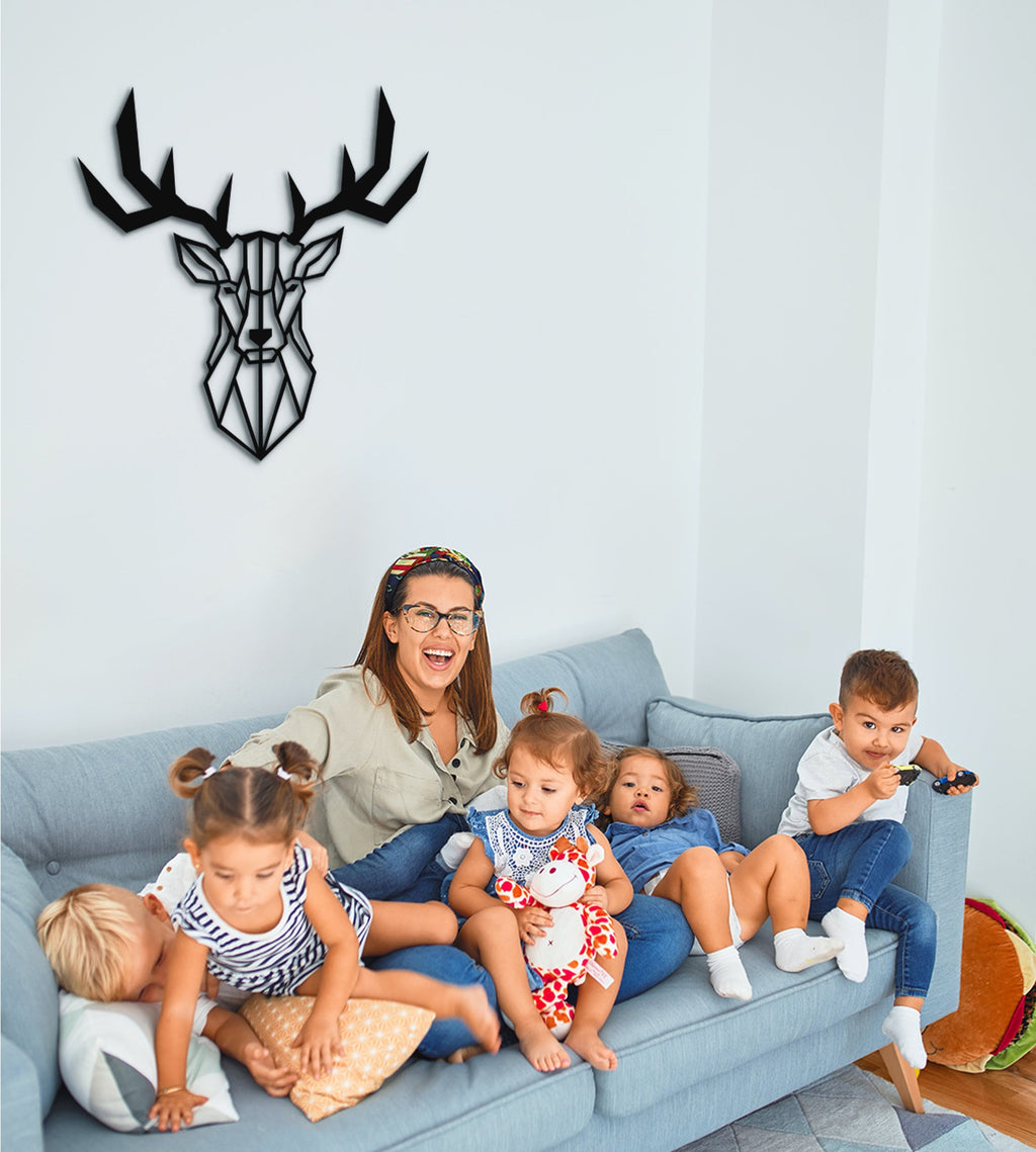 Geometric Deer Wood Wall Art: Laser Cut Home Decor