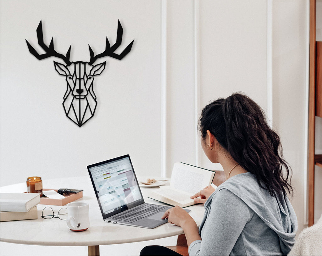 Geometric Deer Wood Wall Art: Laser Cut Home Decor
