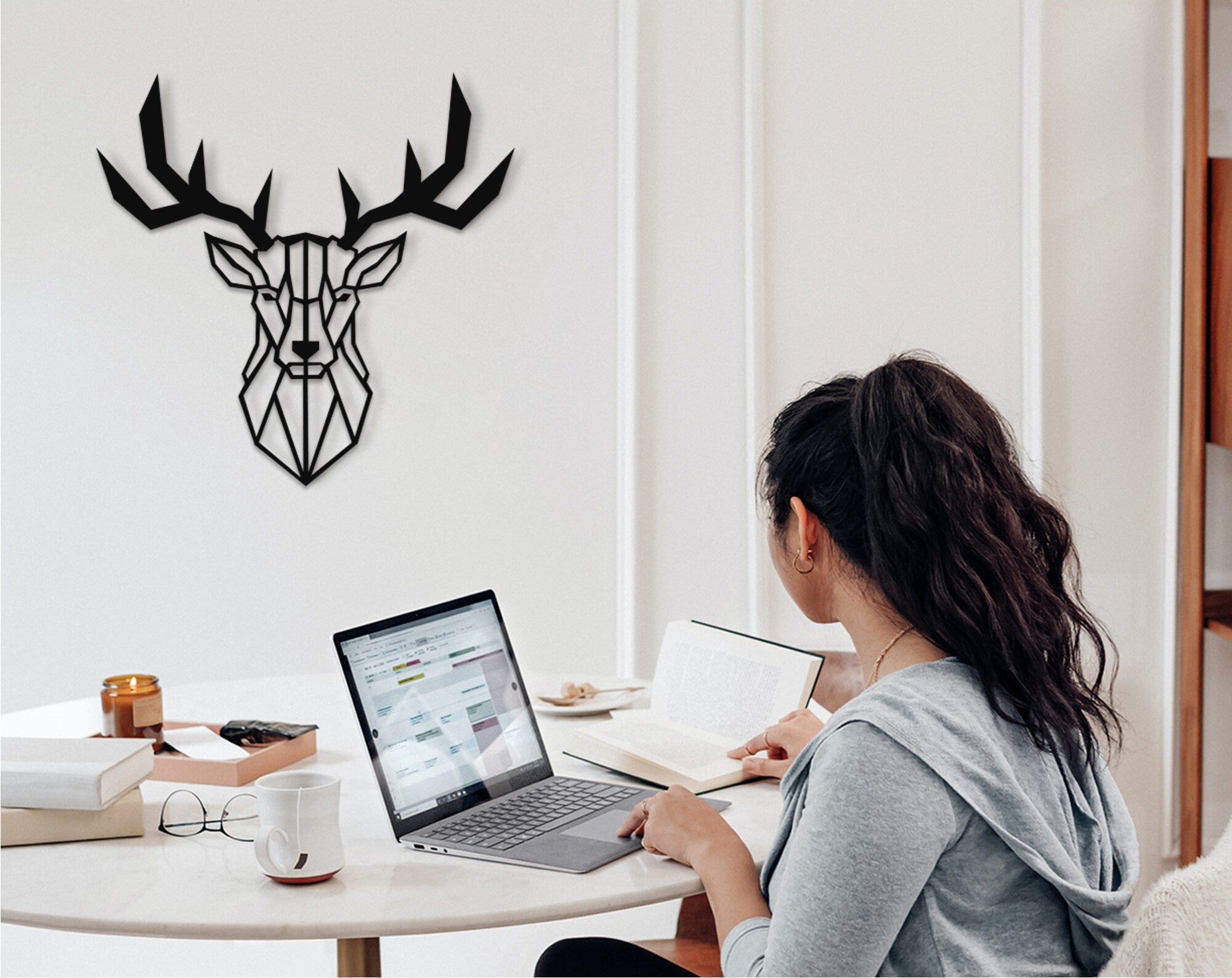 Geometric Deer Wood Wall Art: Laser Cut Home Decor