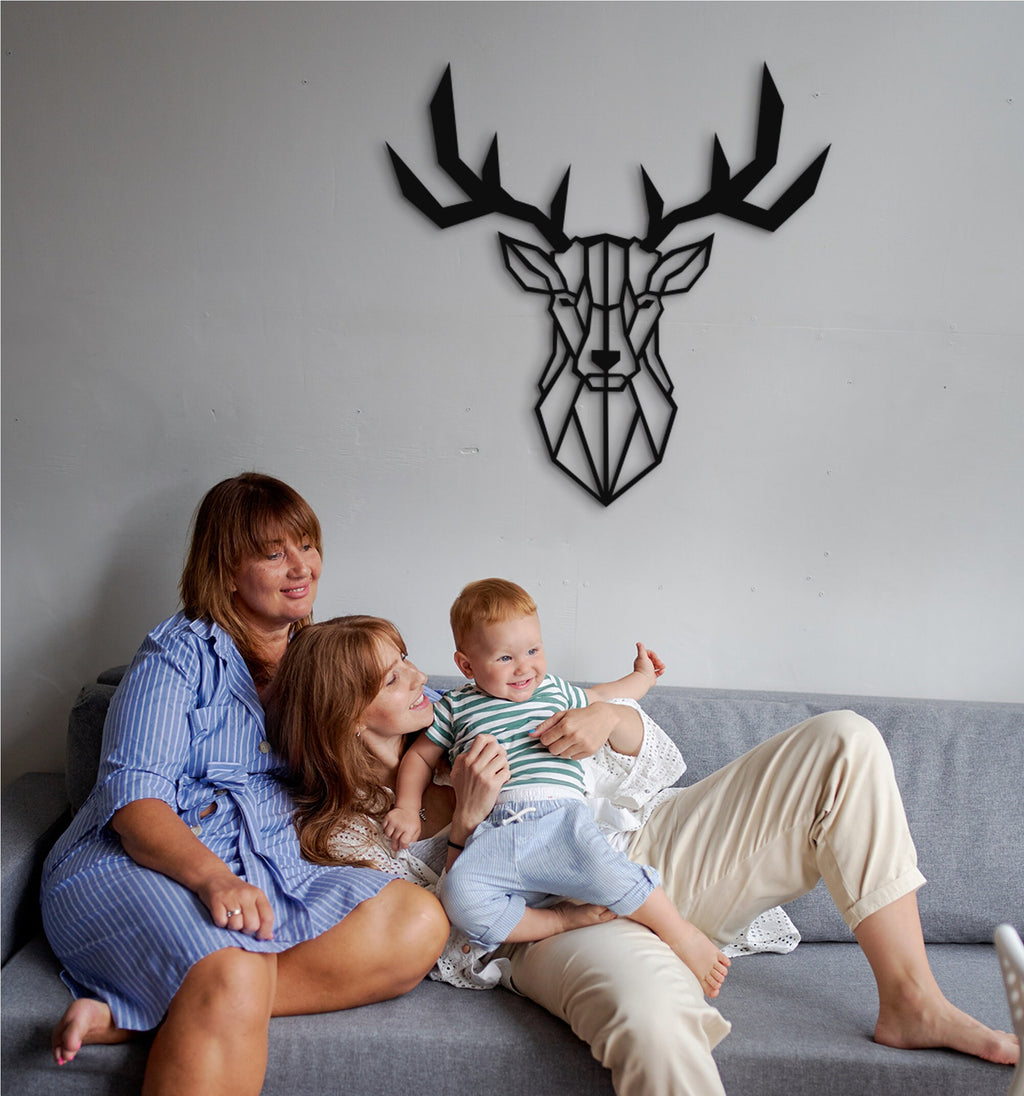 Geometric Deer Wood Wall Art: Laser Cut Home Decor