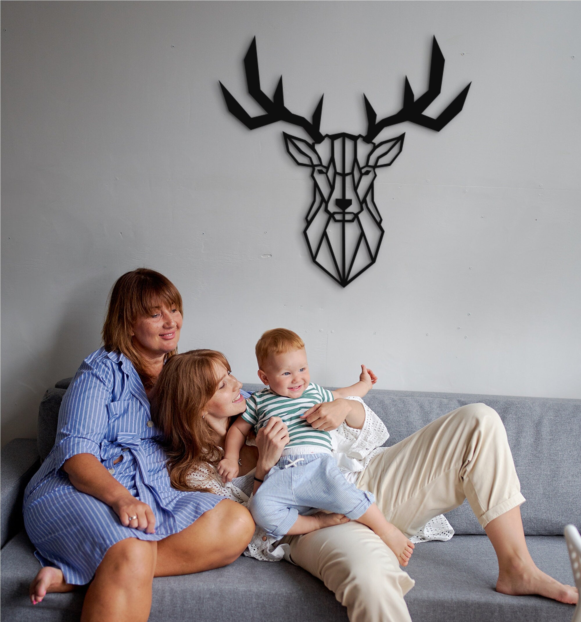 Geometric Deer Wood Wall Art: Laser Cut Home Decor