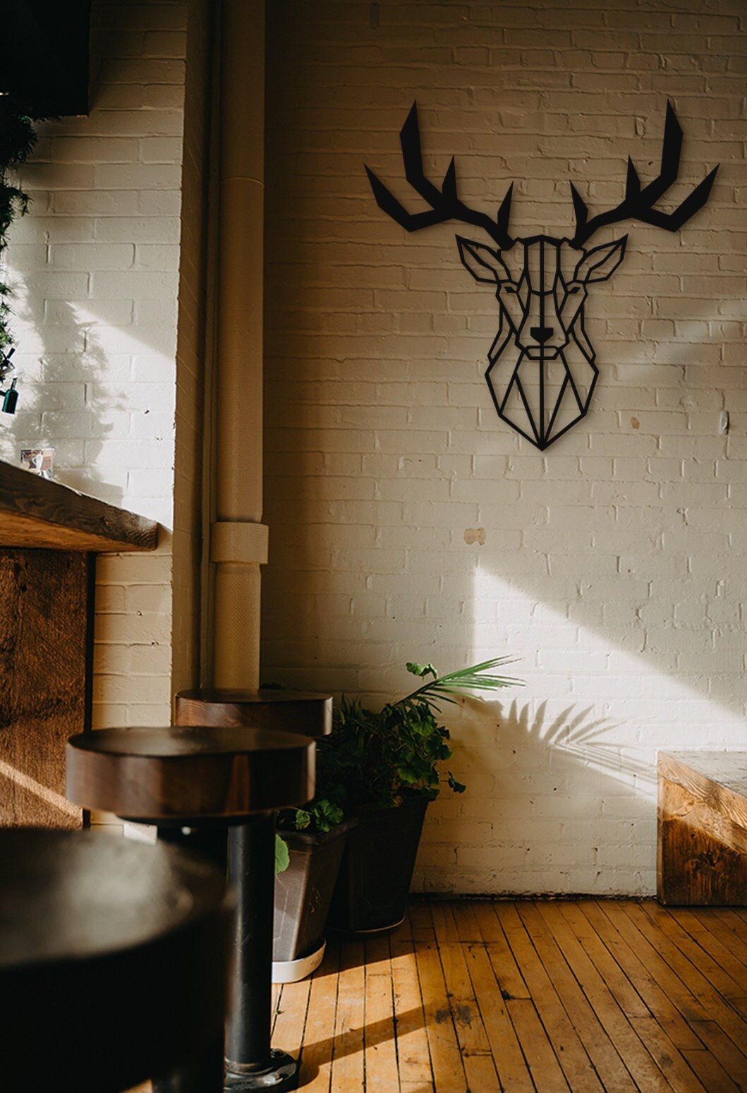 Geometric Deer Wood Wall Art: Laser Cut Home Decor