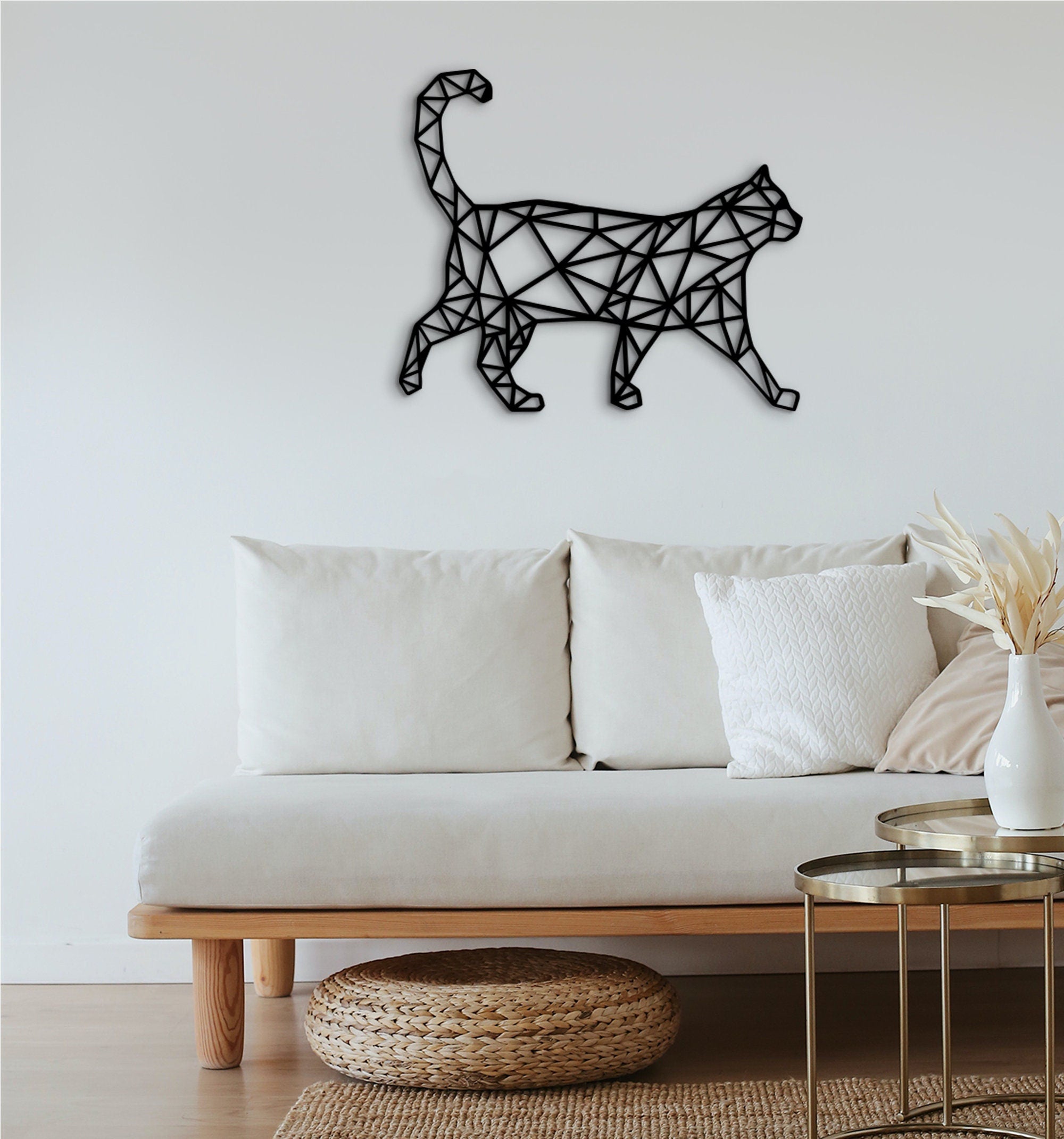 Geometric Wooden Cat Decor, Custom Size, Color