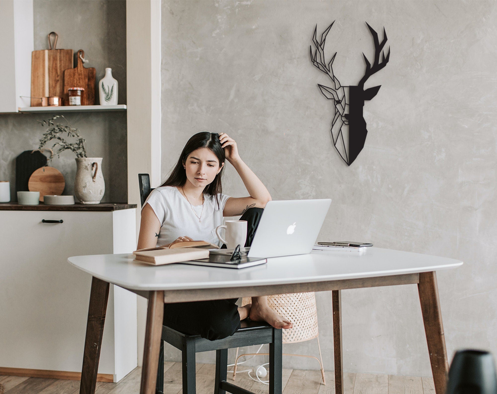 Geometric Deer Wood Wall Art: Laser Cut Home Decor