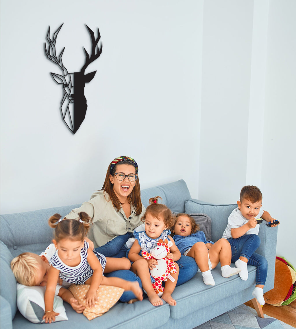 Geometric Deer Wood Wall Art: Laser Cut Home Decor