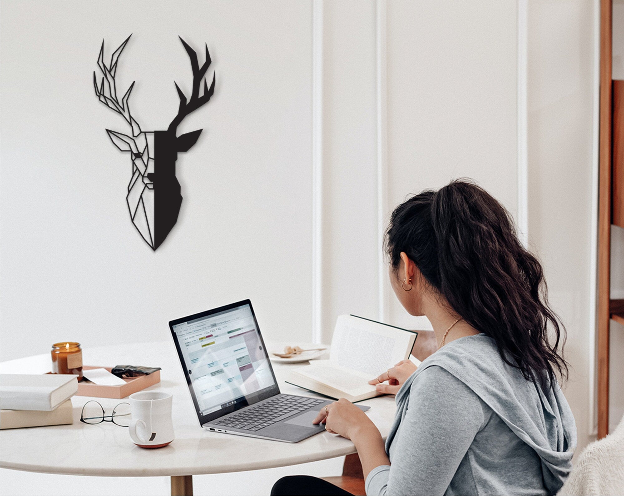 Geometric Deer Wood Wall Art: Laser Cut Home Decor