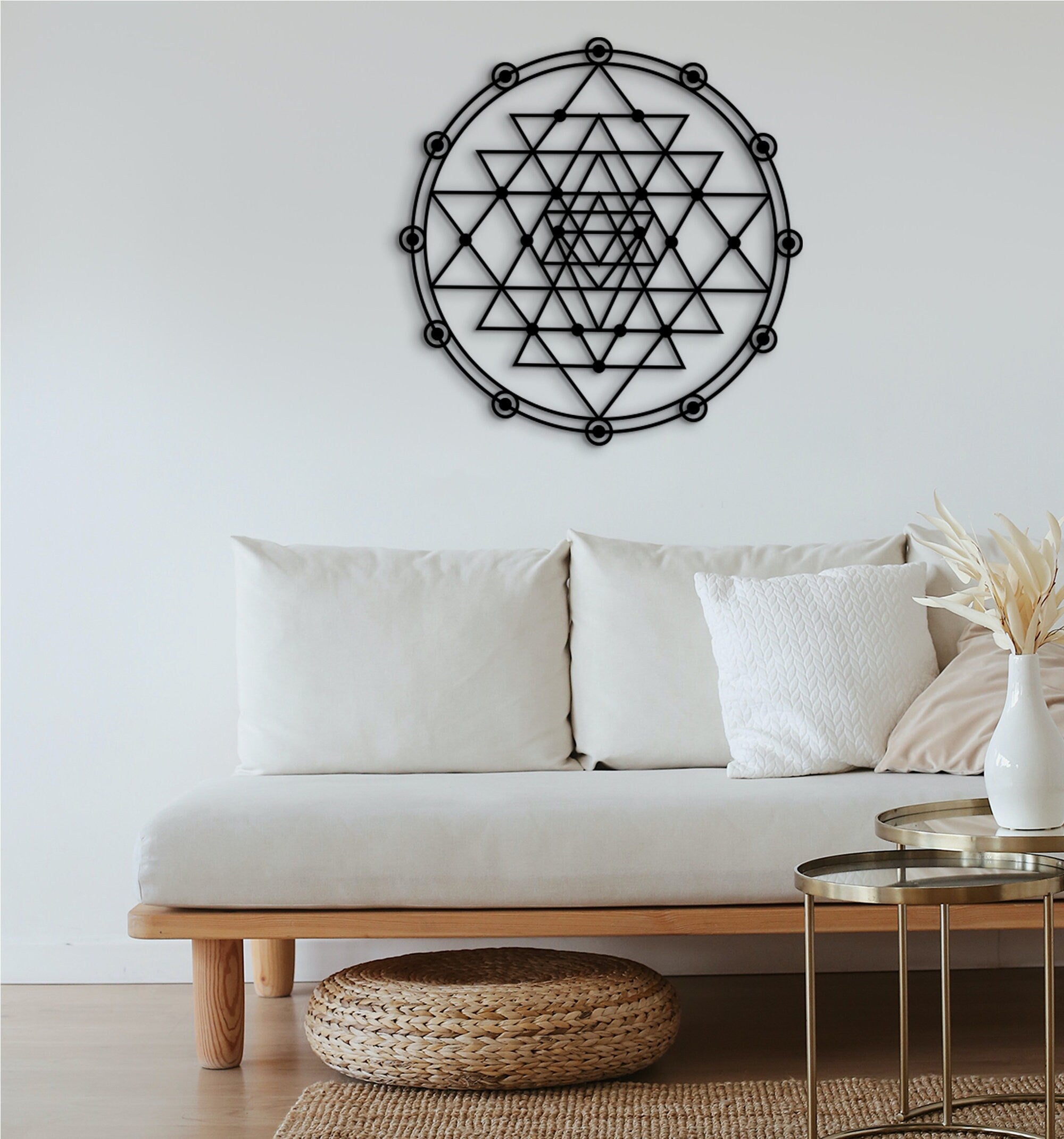 Sri Yantra Wood Wall Art: Sacred Geometry Yoga Decor