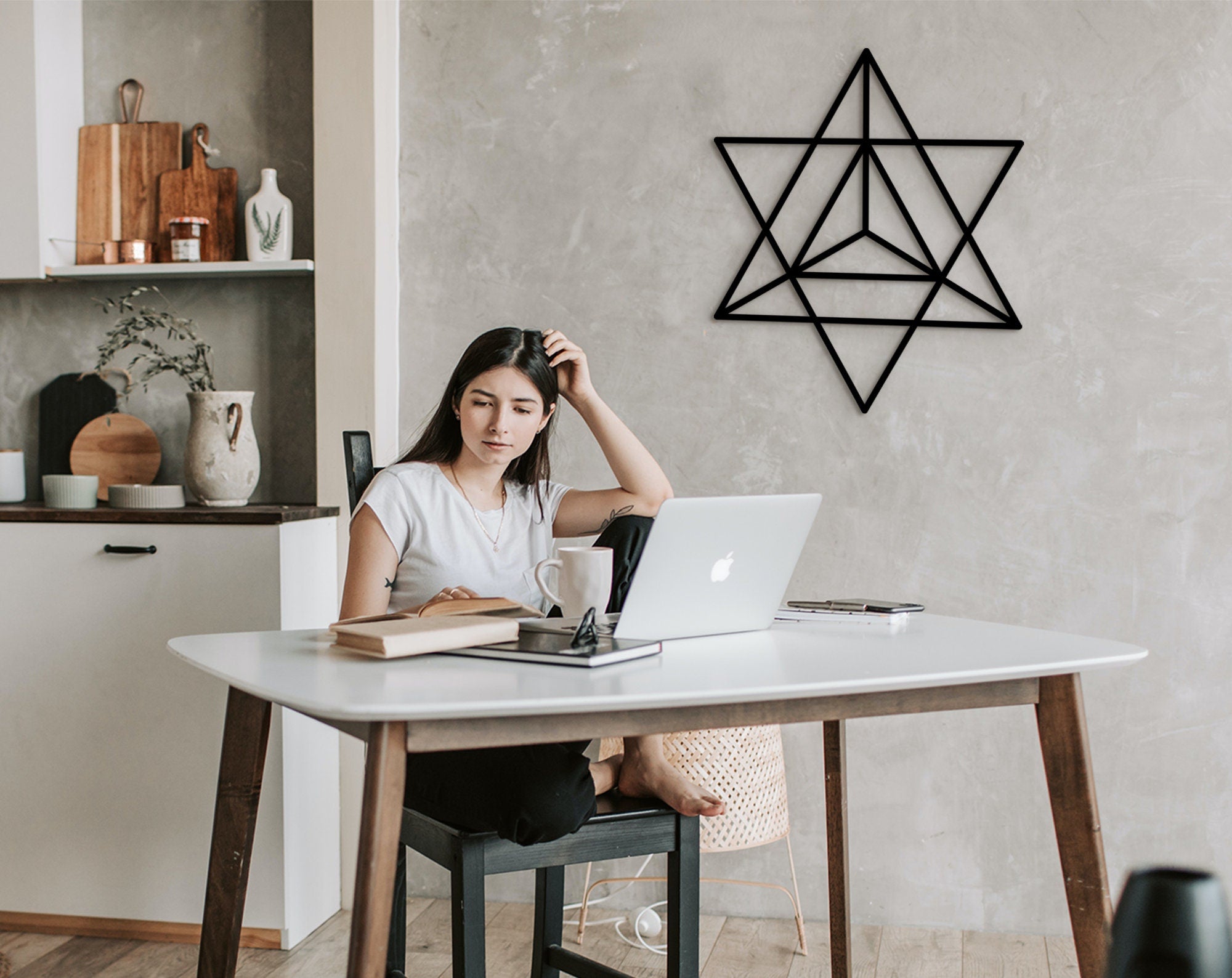 Sacred Geometry Star Tetrahedron Wood Wall Art: Merkaba Decor