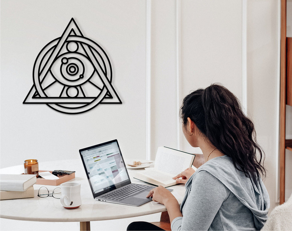 Cosmic Merkaba Star Wood Art: Geometric Wall Decor
