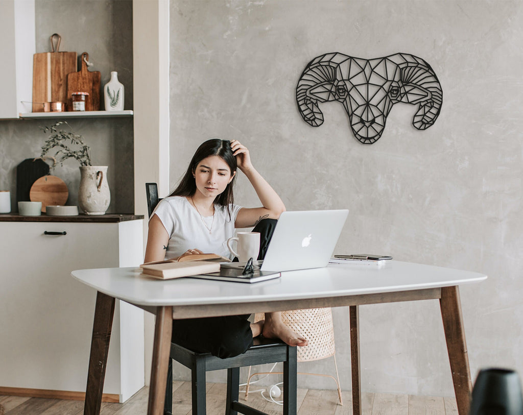 Geometric Wooden Ram Head Wall Art: Zodiac Decor