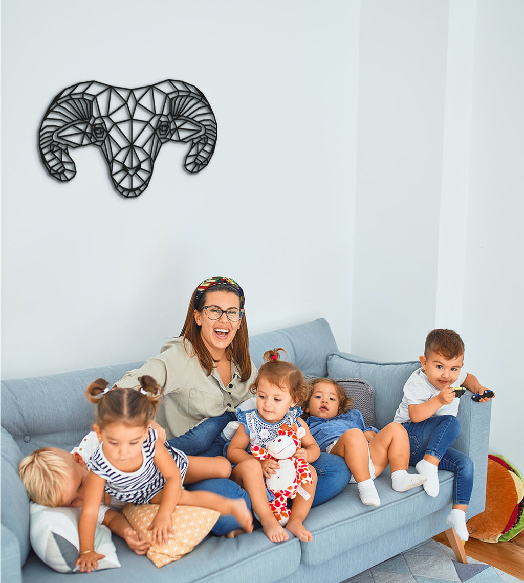 Geometric Wooden Ram Head Wall Art: Zodiac Decor
