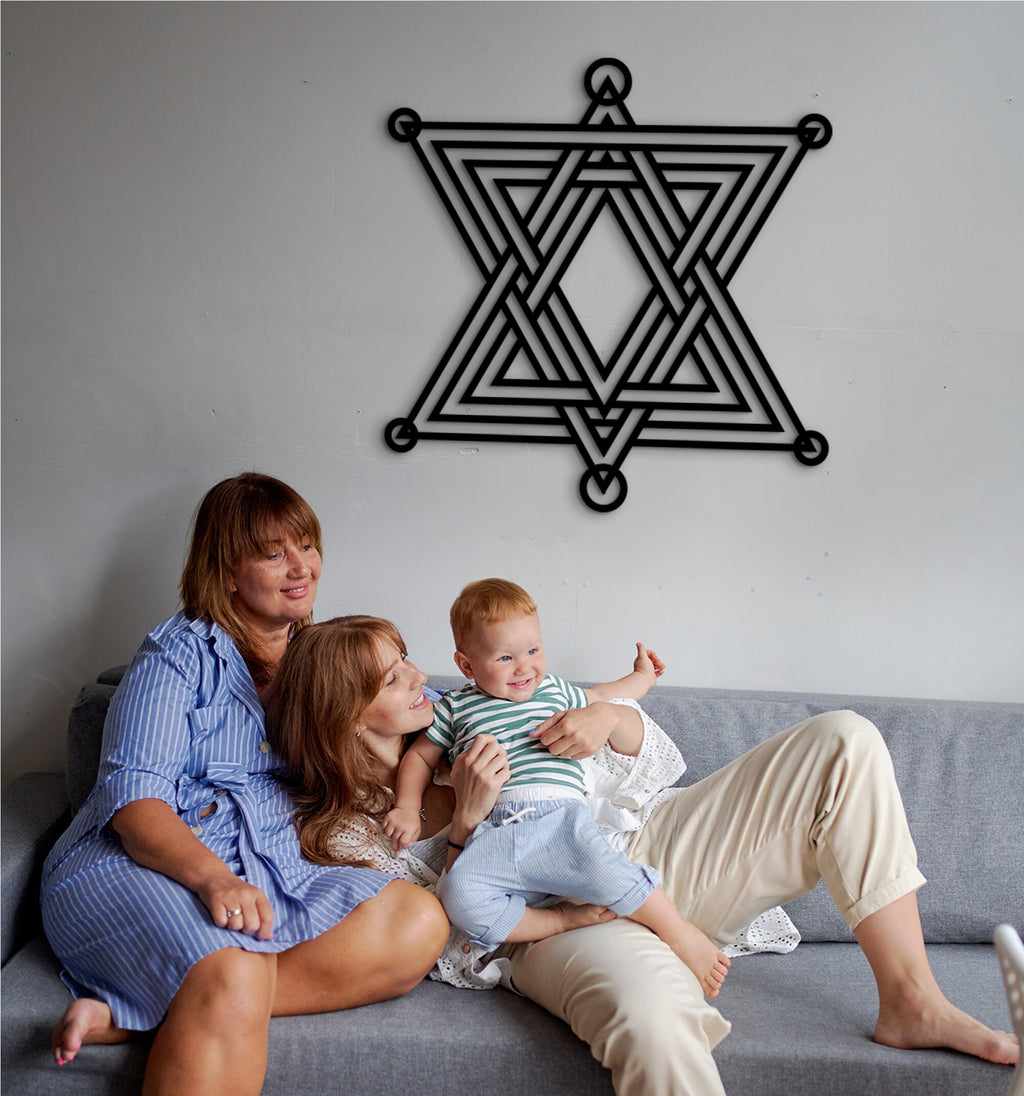 Wooden Star of David Wall Art: Hexagram Decor
