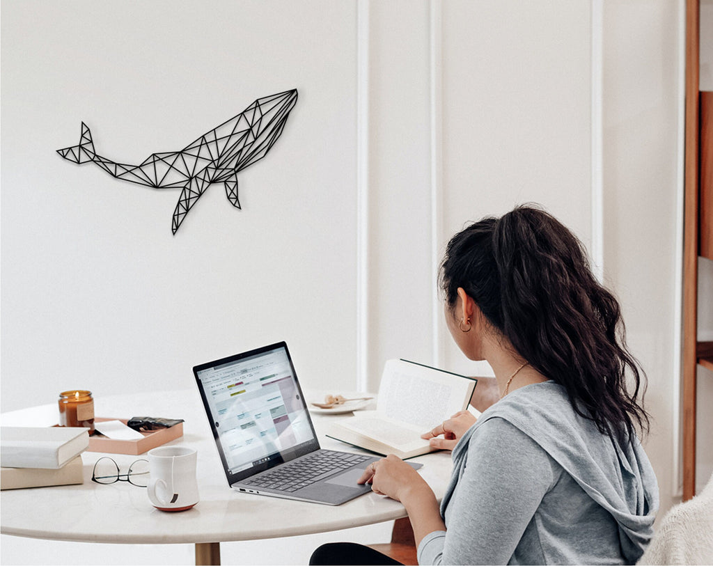 Geometric Whale Wall Art: Wooden Marine Decor
