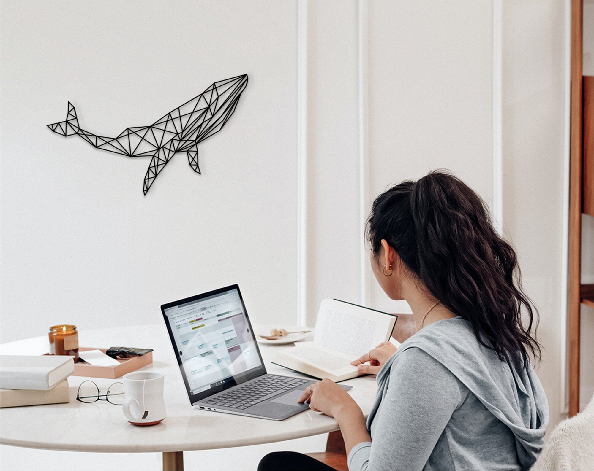 Geometric Whale Wall Art: Wooden Marine Decor