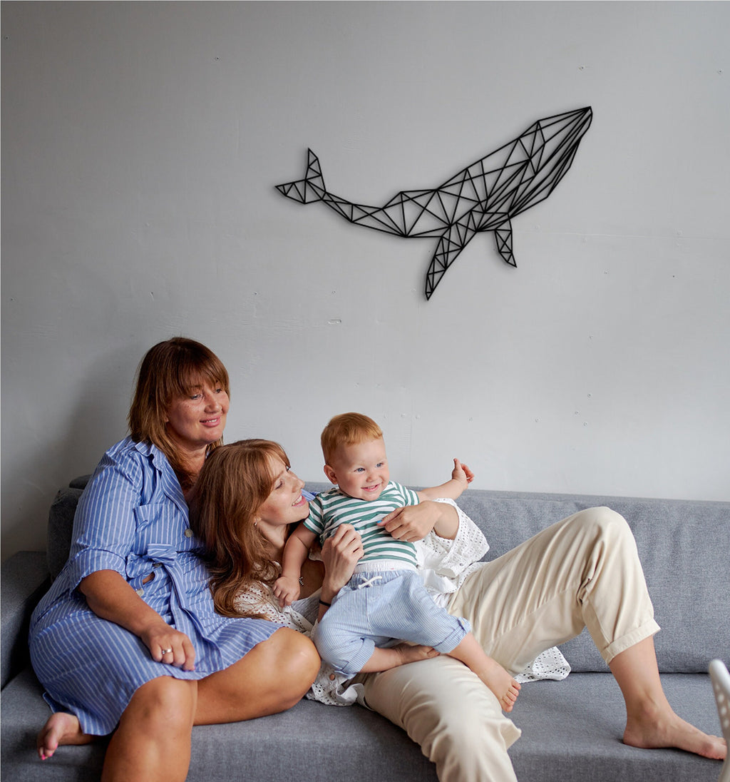 Geometric Whale Wall Art: Wooden Marine Decor