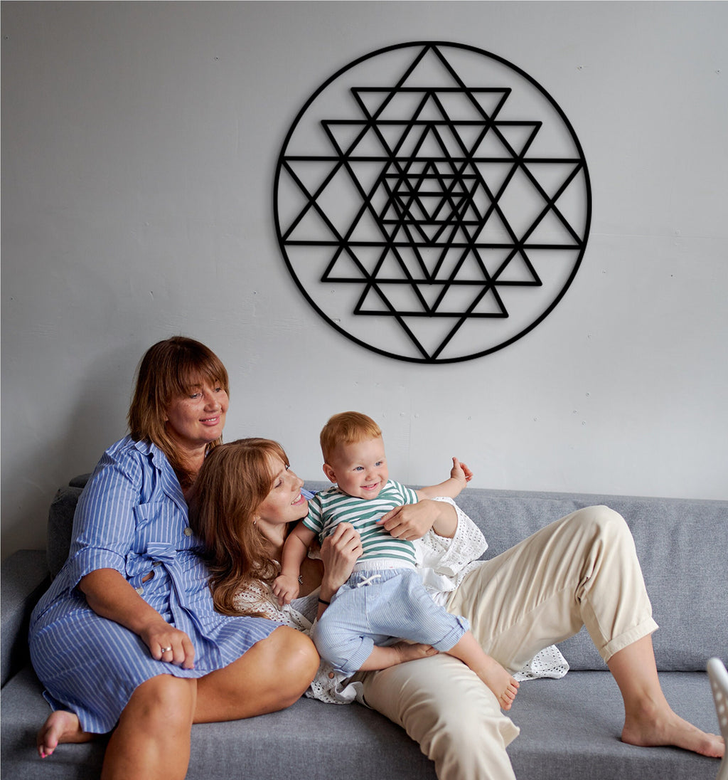 Sri Yantra Wood Wall Decor: Sacred Geometry Art