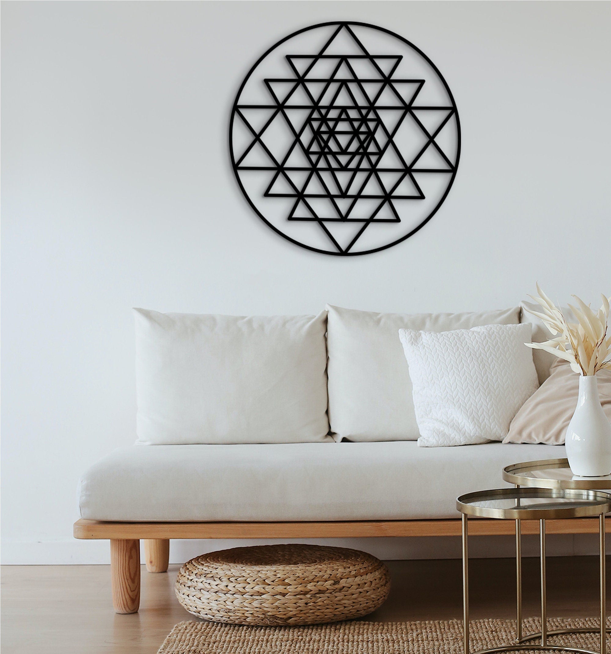 Sri Yantra Wood Wall Decor: Sacred Geometry Art