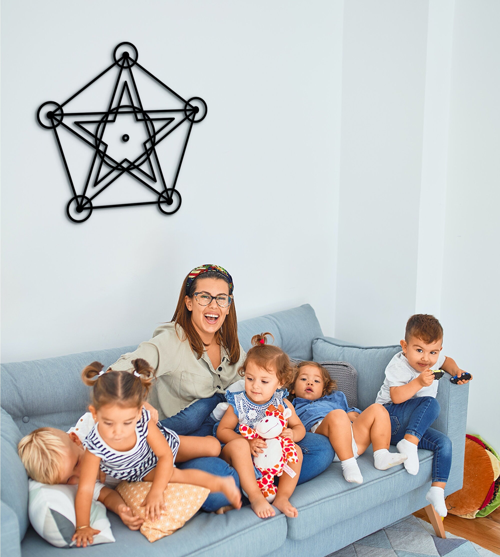 Pentagram Wood Wall Decor: Sacred Geometry Art