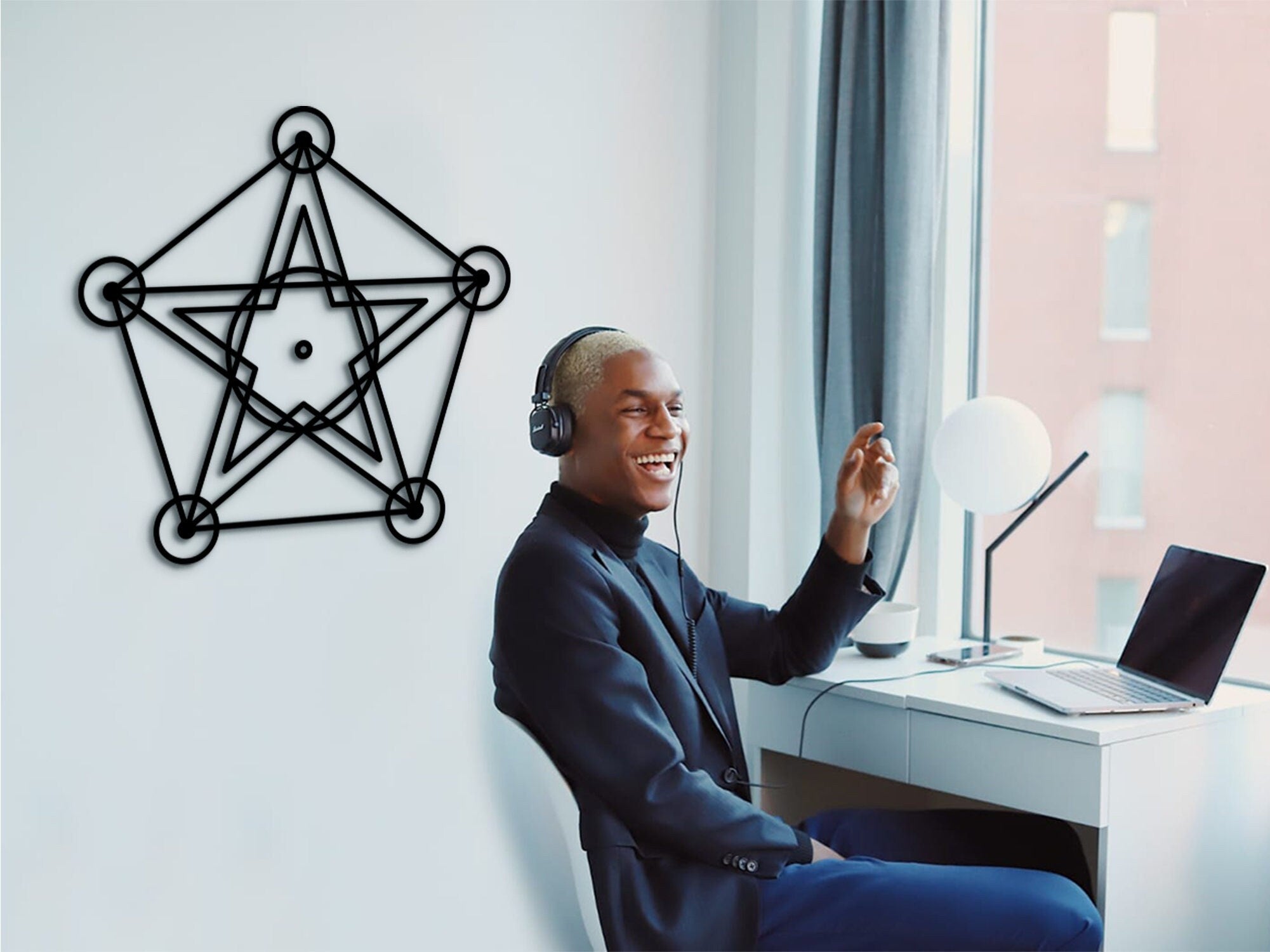 Pentagram Wood Wall Decor: Sacred Geometry Art