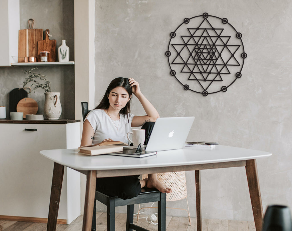 Sri Yantra Wood Wall Art: Geometric Sculpture, Yoga Decor