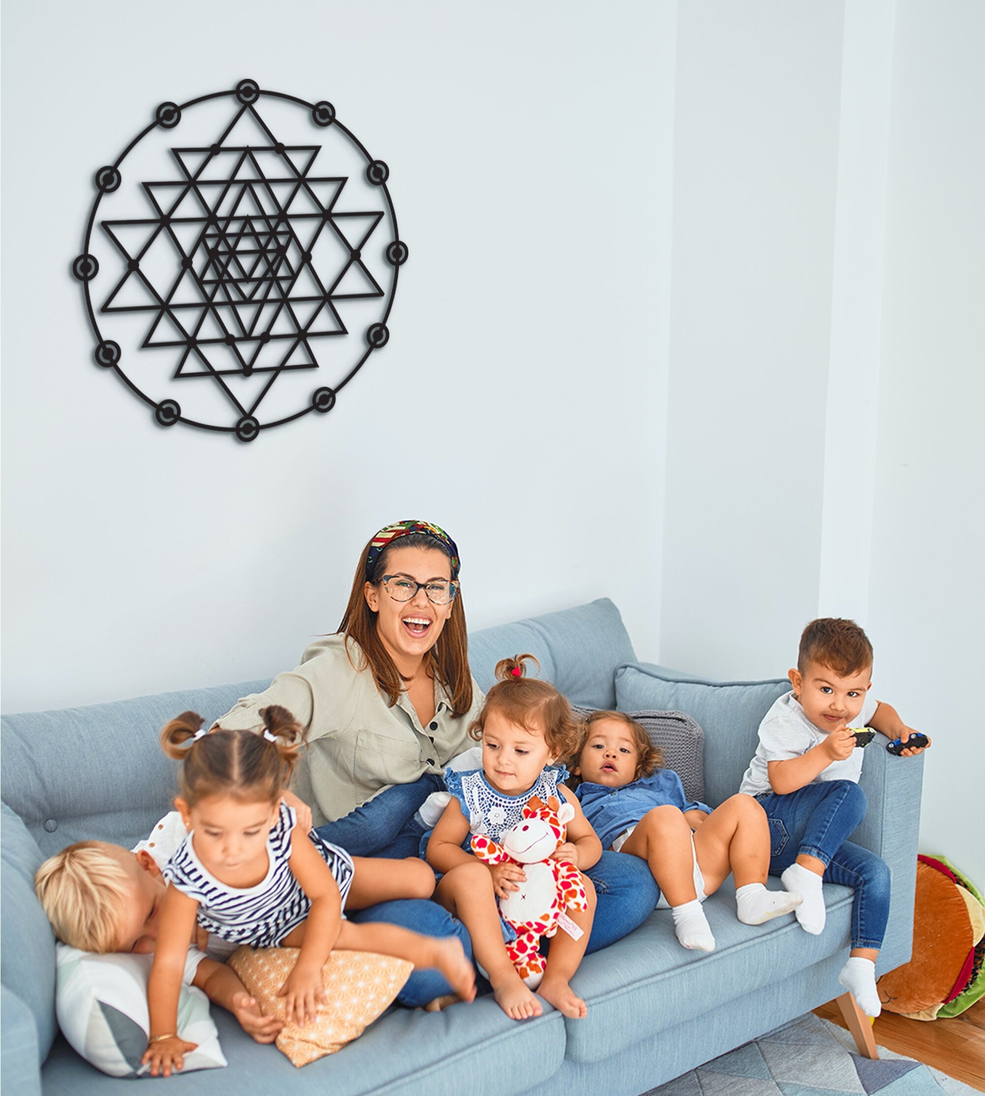 Sri Yantra Wood Wall Art: Geometric Sculpture, Yoga Decor