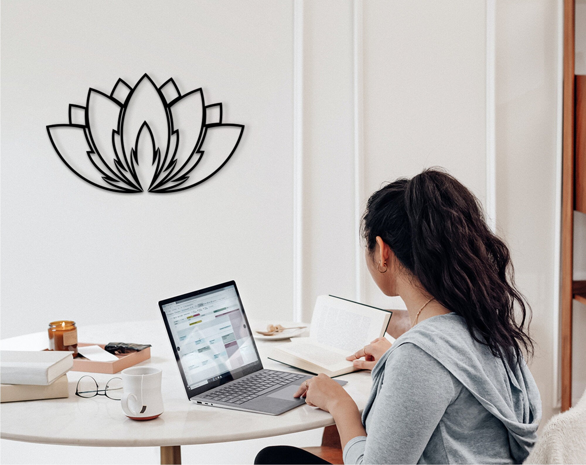 Lotus Flower Wood Wall Decor: Mandala Art Sign