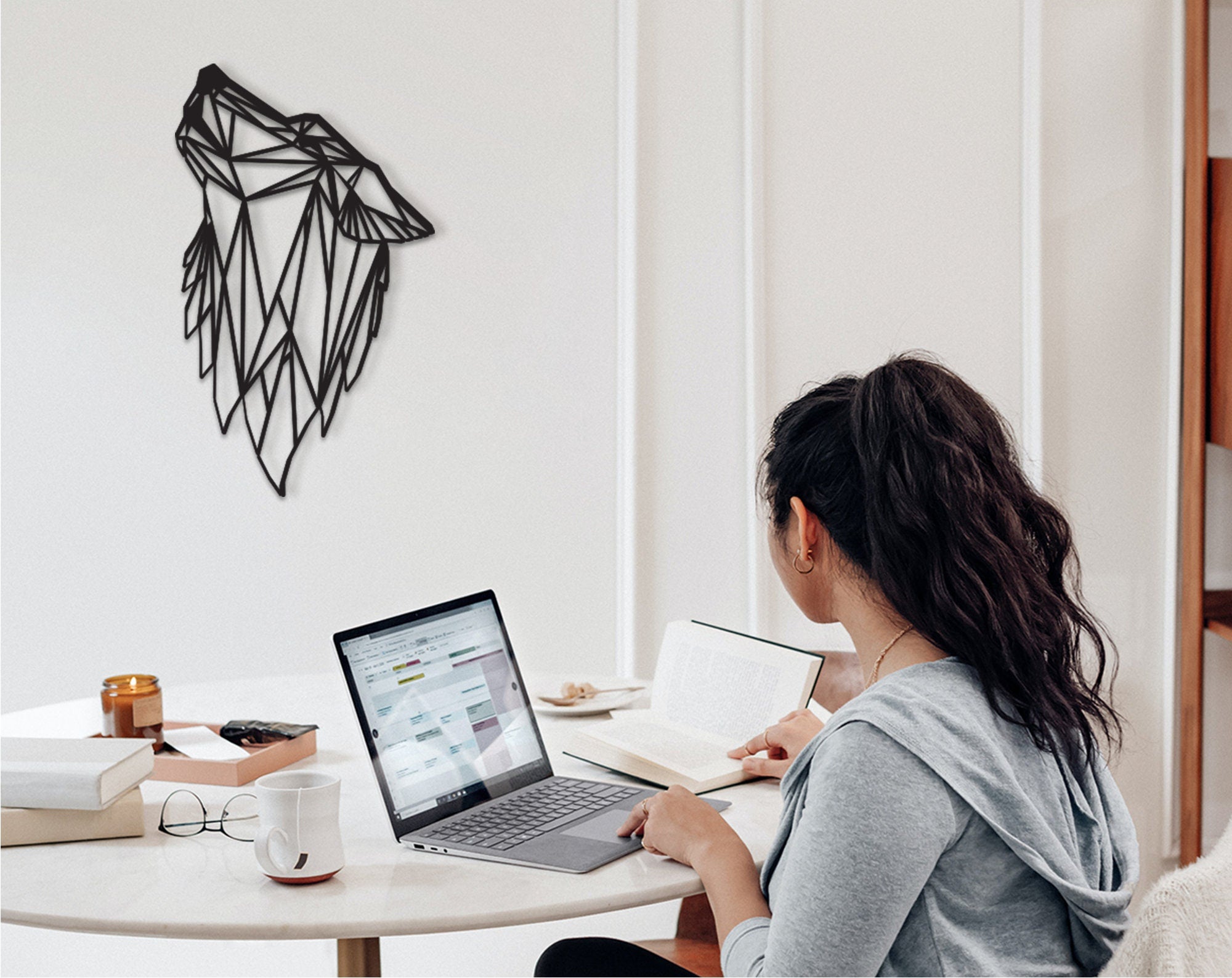 Geometric Wolf Wood Wall Art: Mowgli Decor