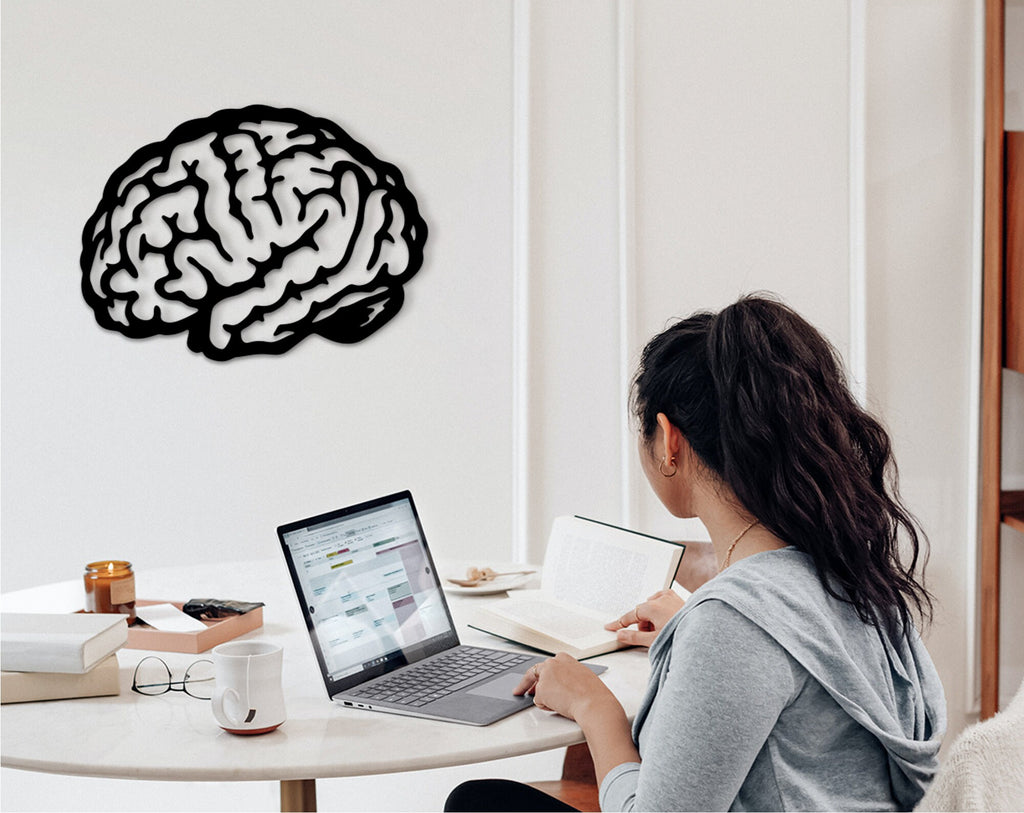 3D Brain Wall Art: Wood Room Decor Sculpture, Digital Brain Artwork