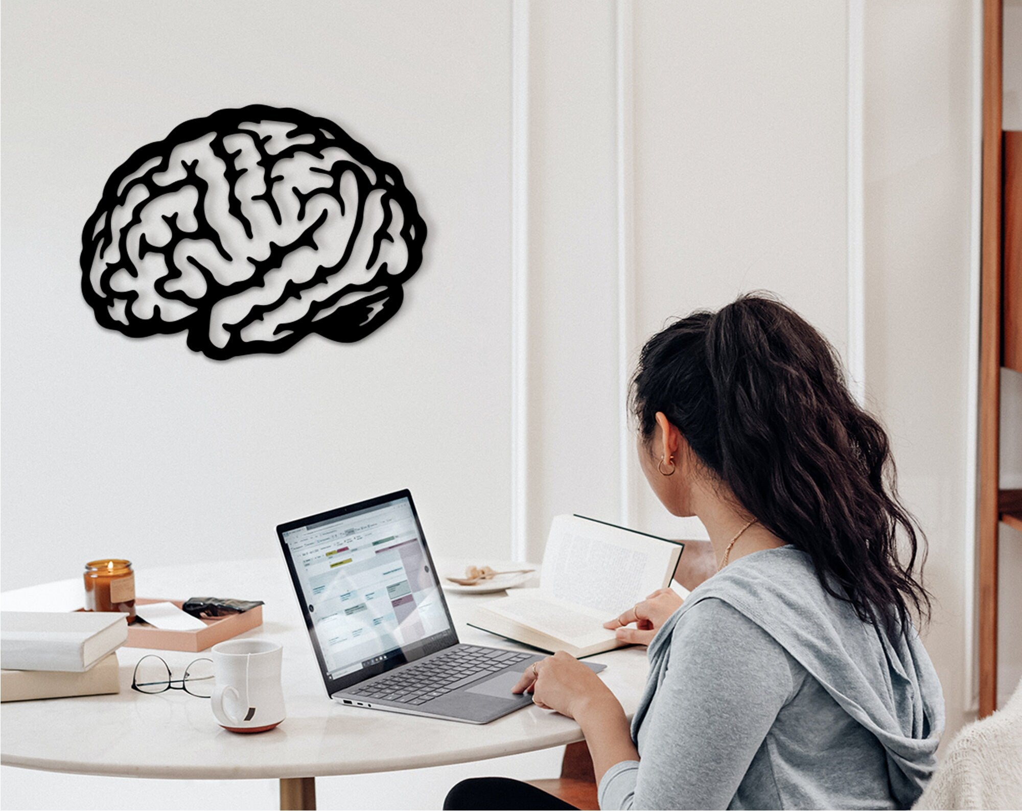 3D Brain Wall Art: Wood Room Decor Sculpture, Digital Brain Artwork