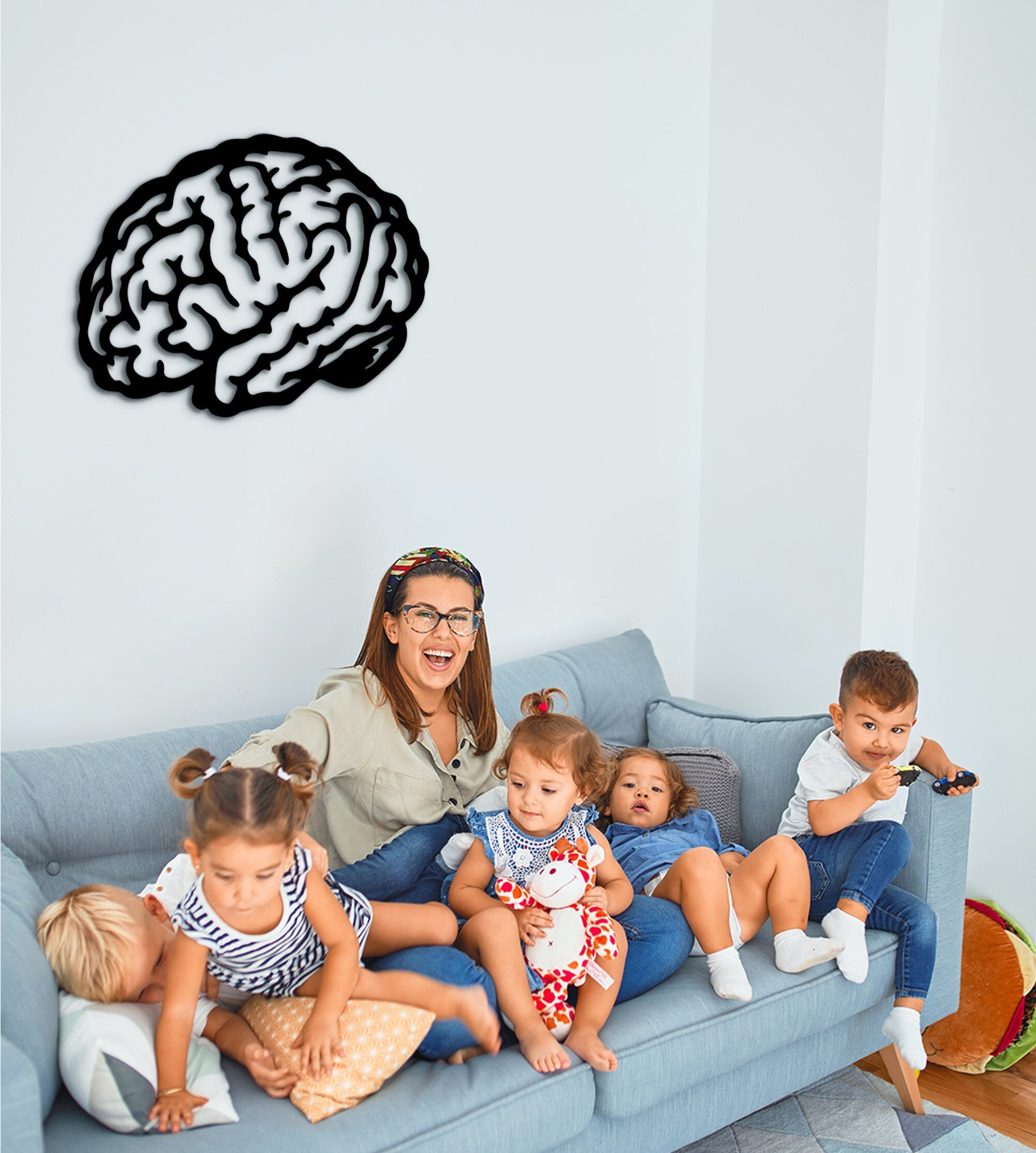 3D Brain Wall Art: Wood Room Decor Sculpture, Digital Brain Artwork