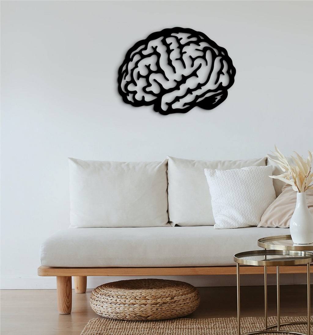 3D Brain Wall Art: Wood Room Decor Sculpture, Digital Brain Artwork