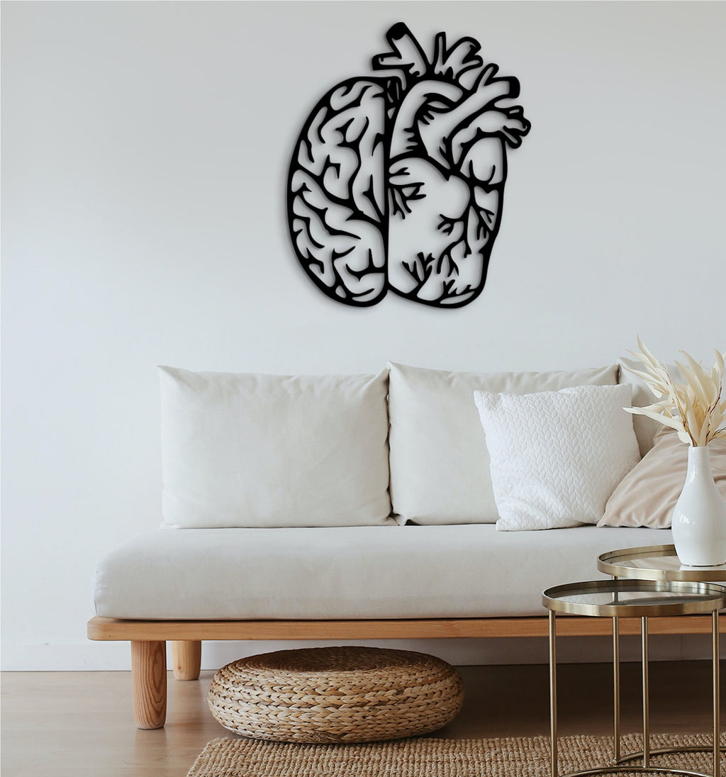 Brain and Heart Wood Wall Art: Psychology Neuroscience Decor, Digital Brain Artwork