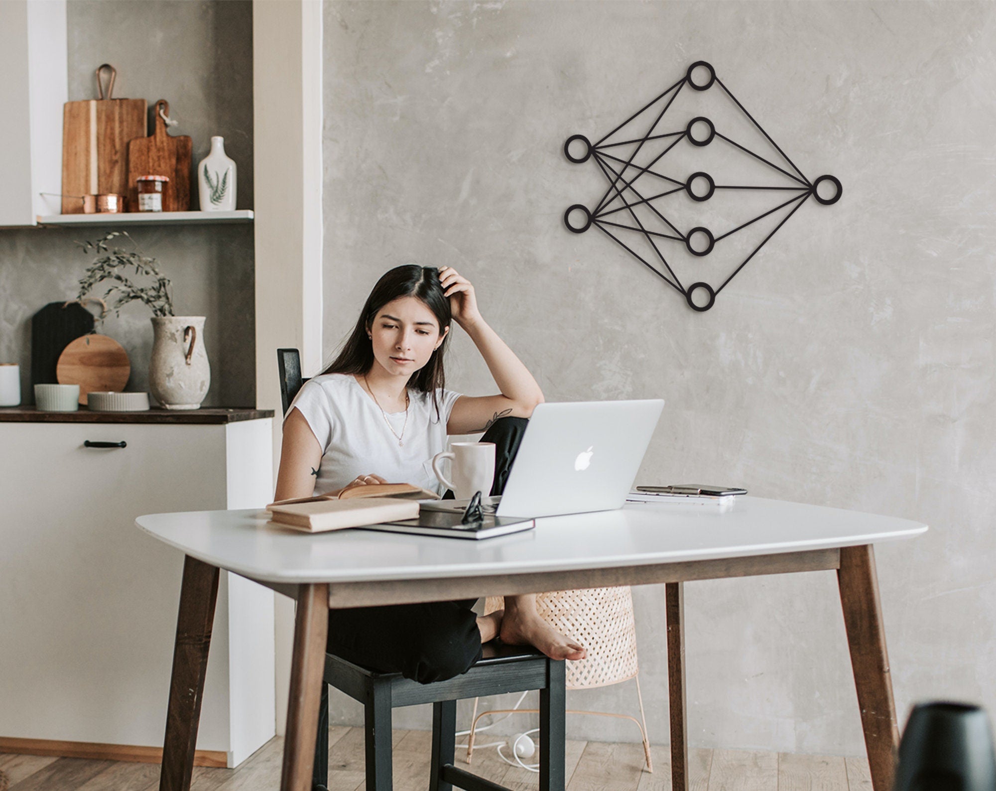AI Neural Network Wood Wall Art: Modern Tech Decor