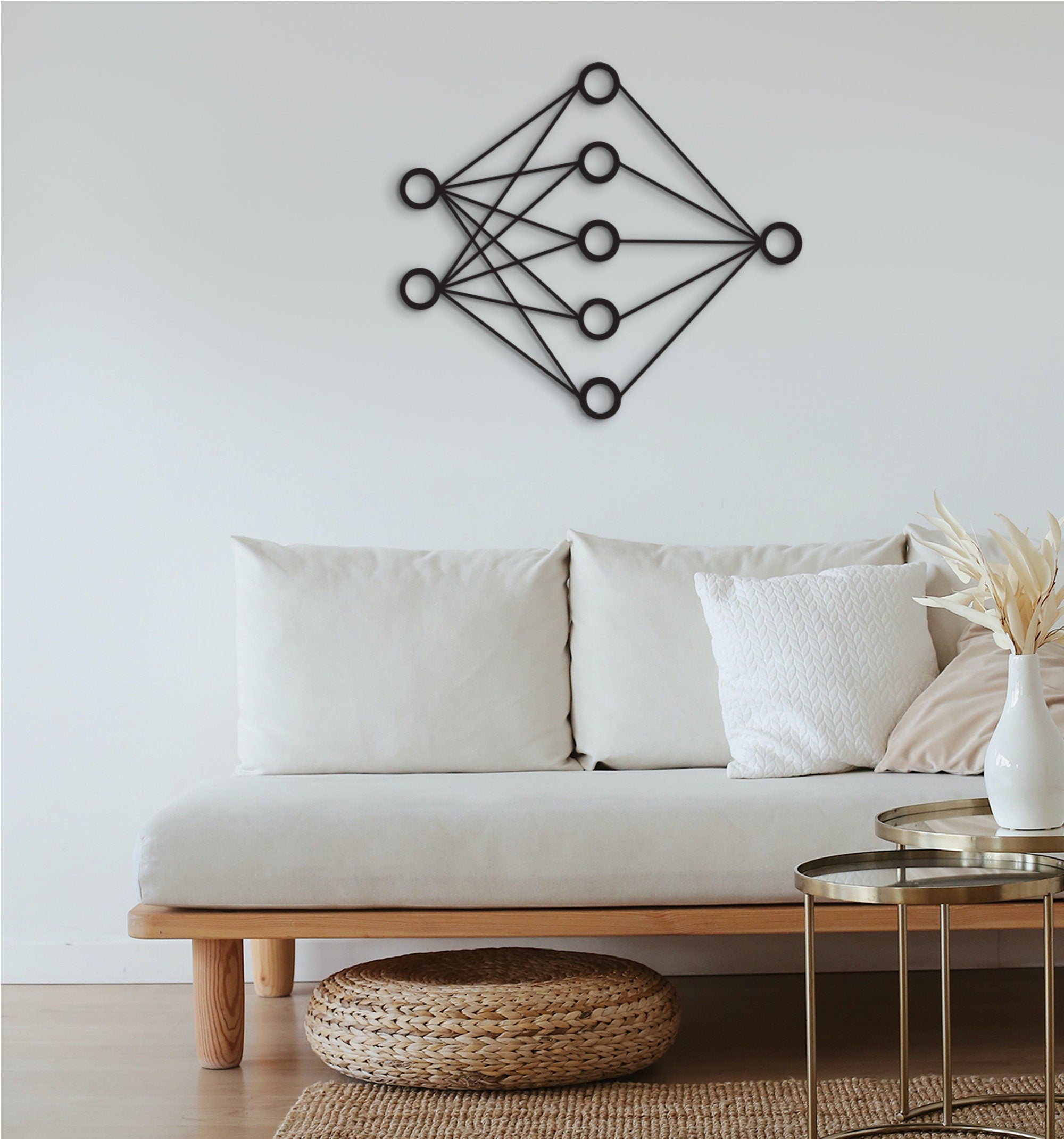 AI Neural Network Wood Wall Art: Modern Tech Decor
