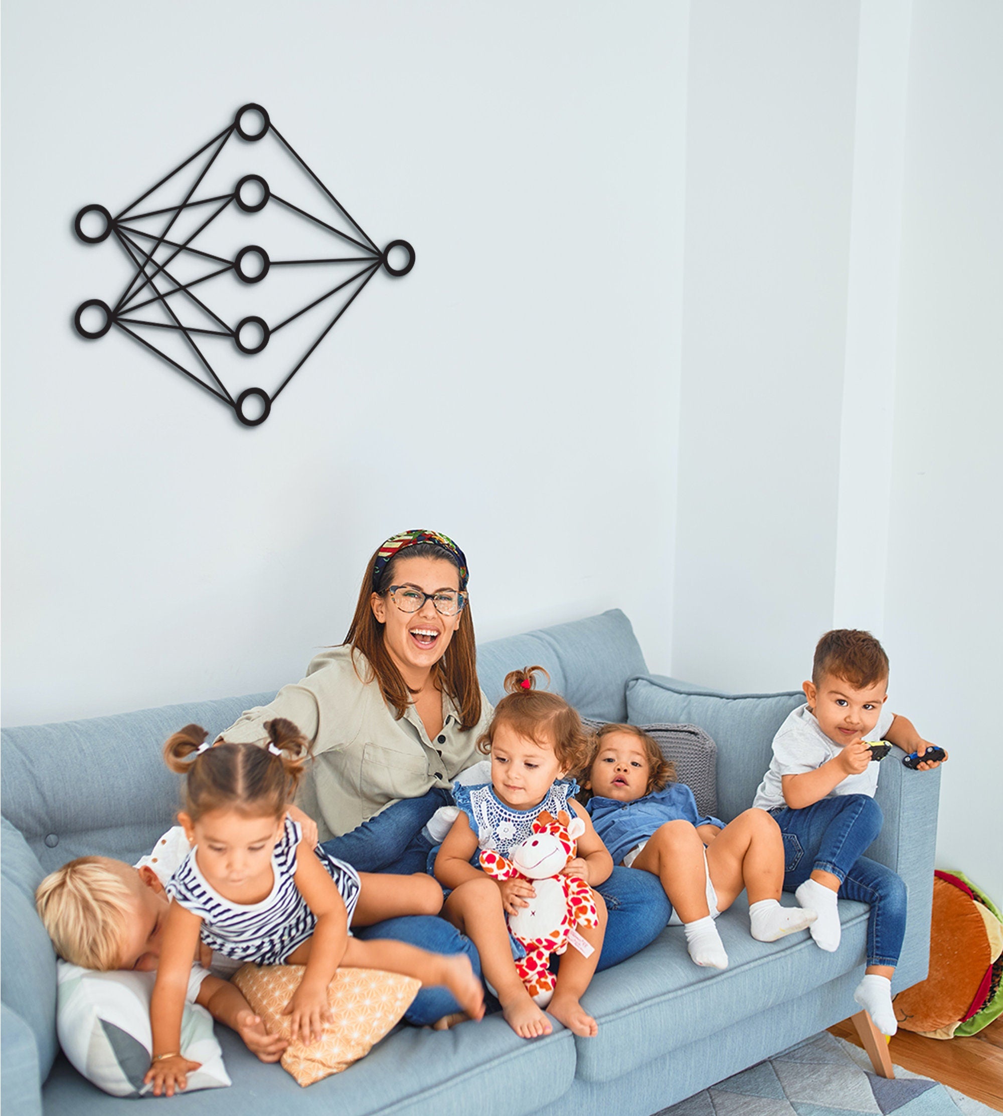 AI Neural Network Wood Wall Art: Modern Tech Decor