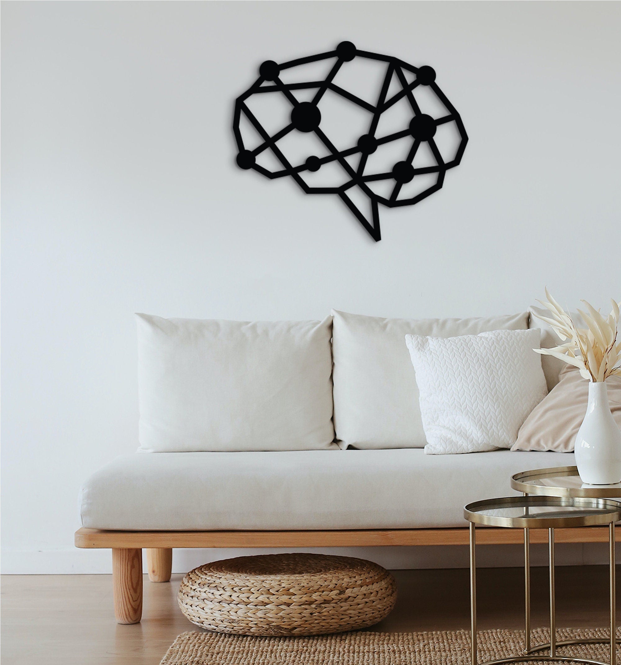 Geometric Brain Wood Wall Art: Neurology, Neuroscience Decor, Digital Brain Artwork