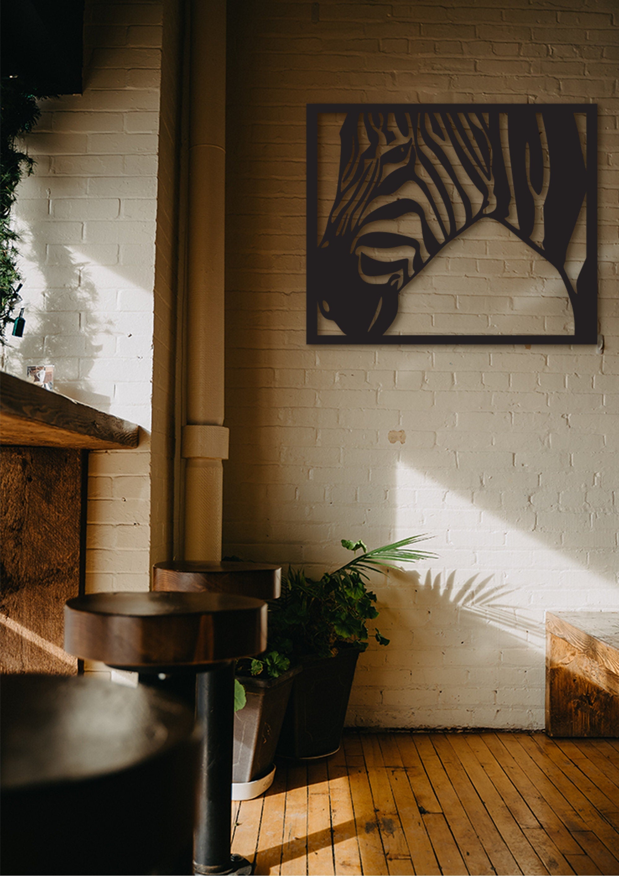 Geometric Zebra Head Wall Art: Wooden Safari Decor