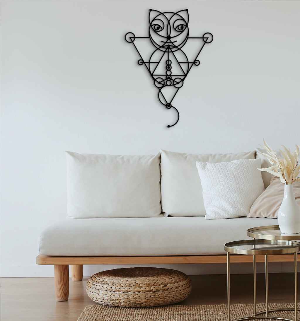 Egyptian Cat Wall Art: Geometric Wood Decor