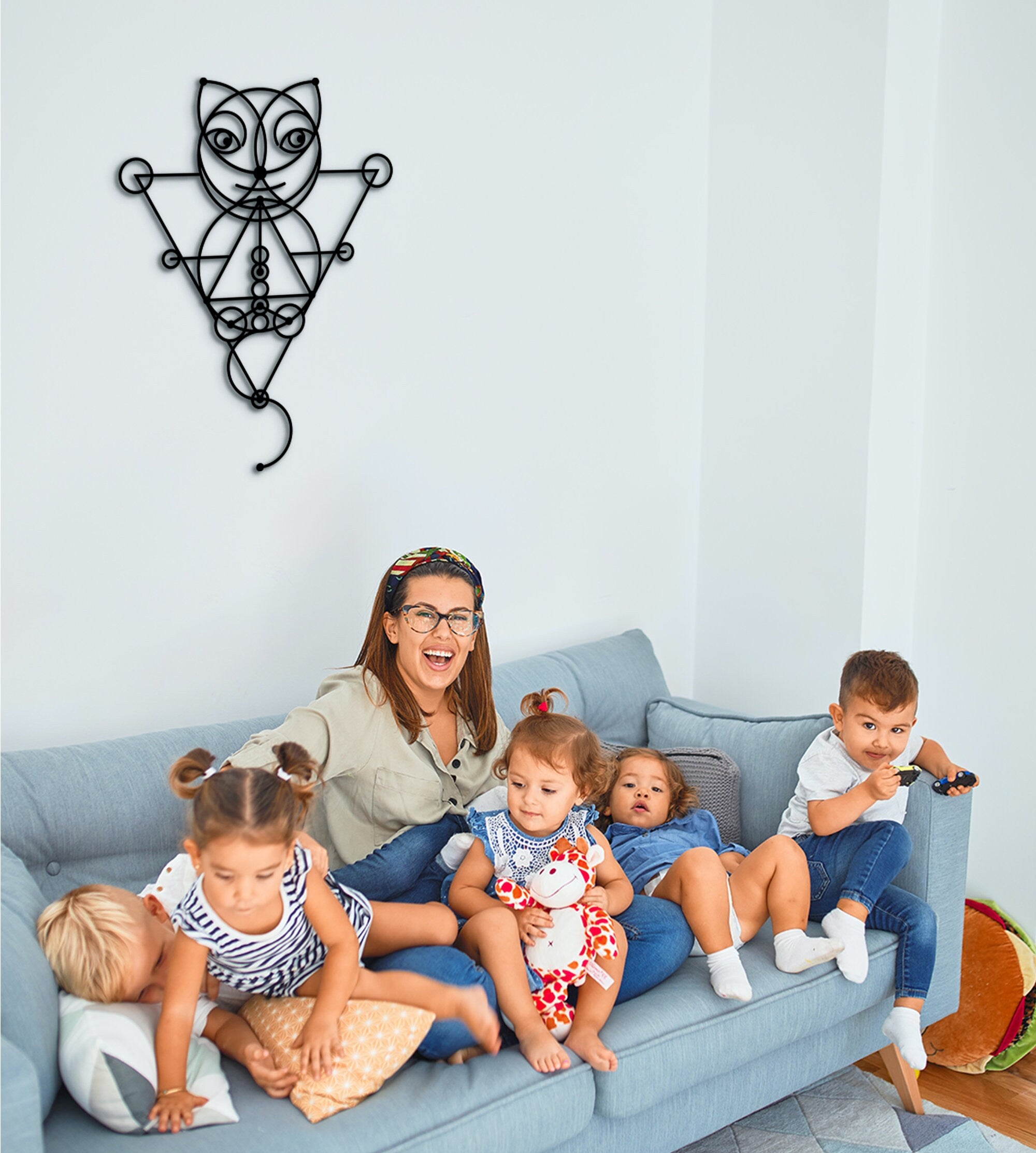 Egyptian Cat Wall Art: Geometric Wood Decor