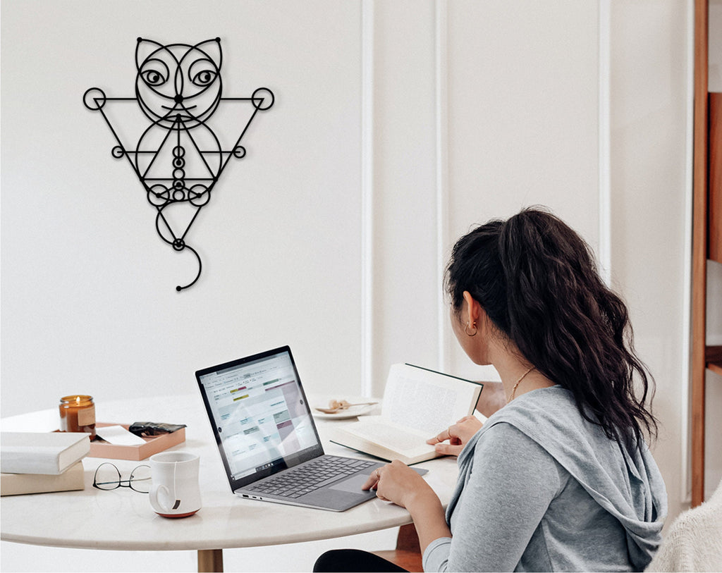 Egyptian Cat Wall Art: Geometric Wood Decor