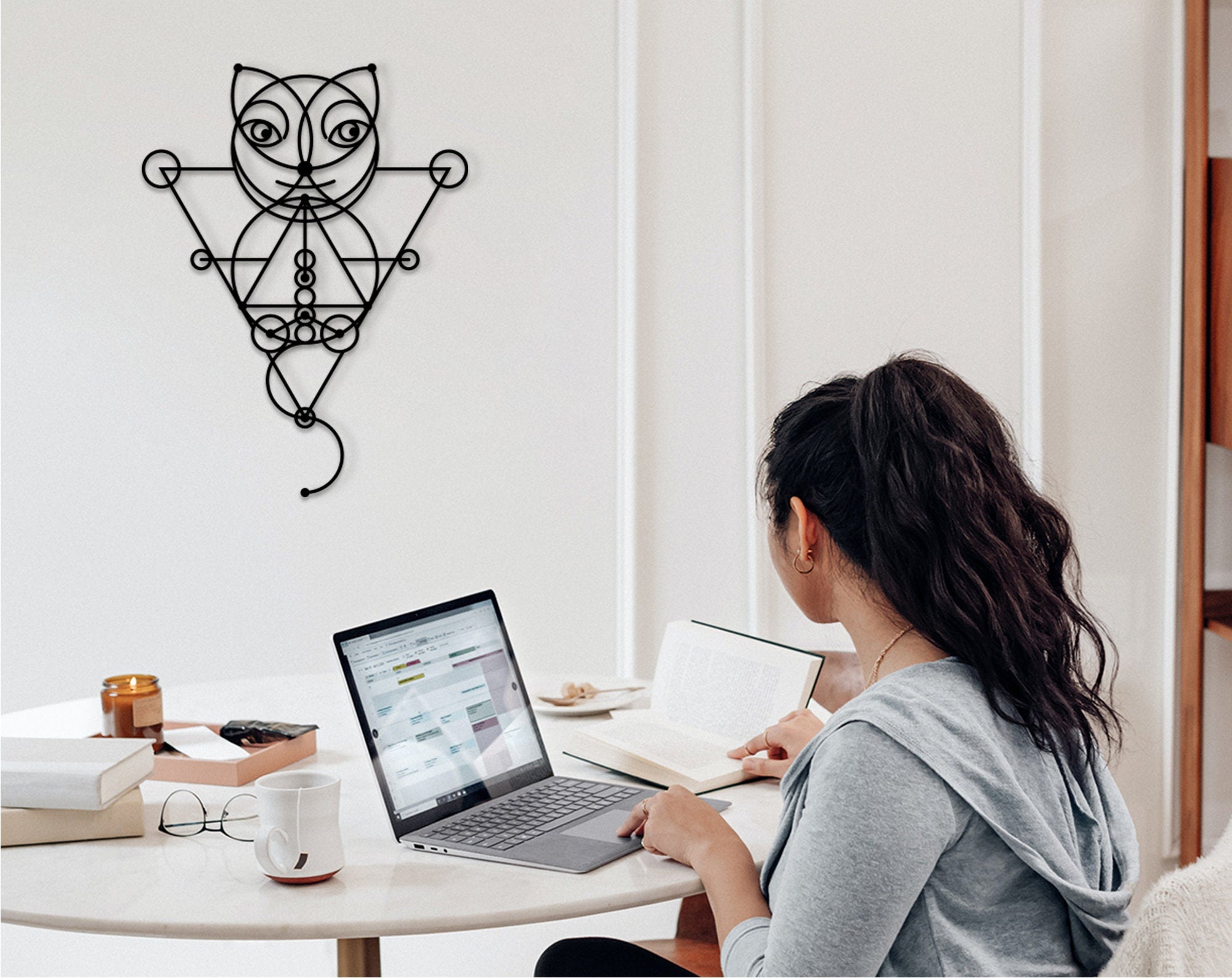 Egyptian Cat Wall Art: Geometric Wood Decor