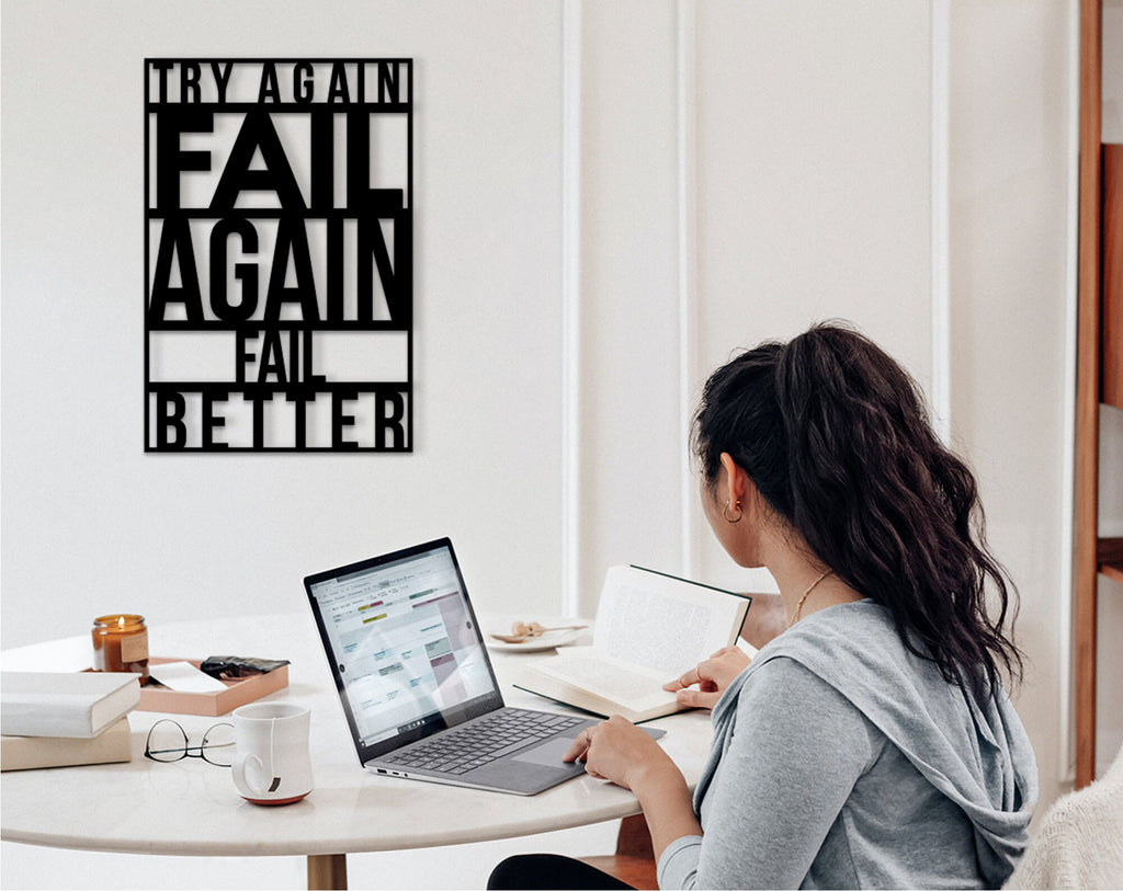 Try Again Fail Better Wood Wall Art: Inspirational Office Decor