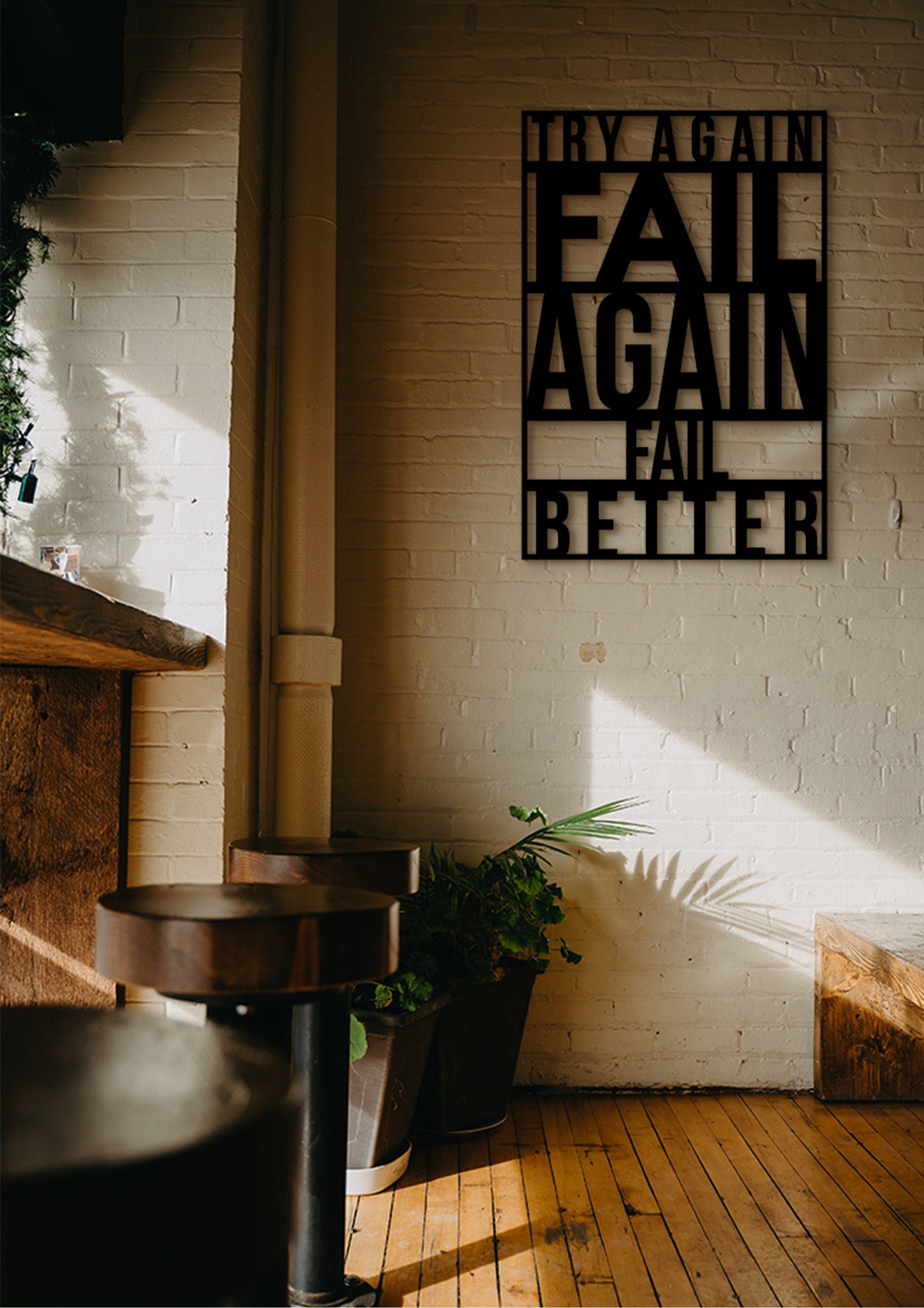 Try Again Fail Better Wood Wall Art: Inspirational Office Decor