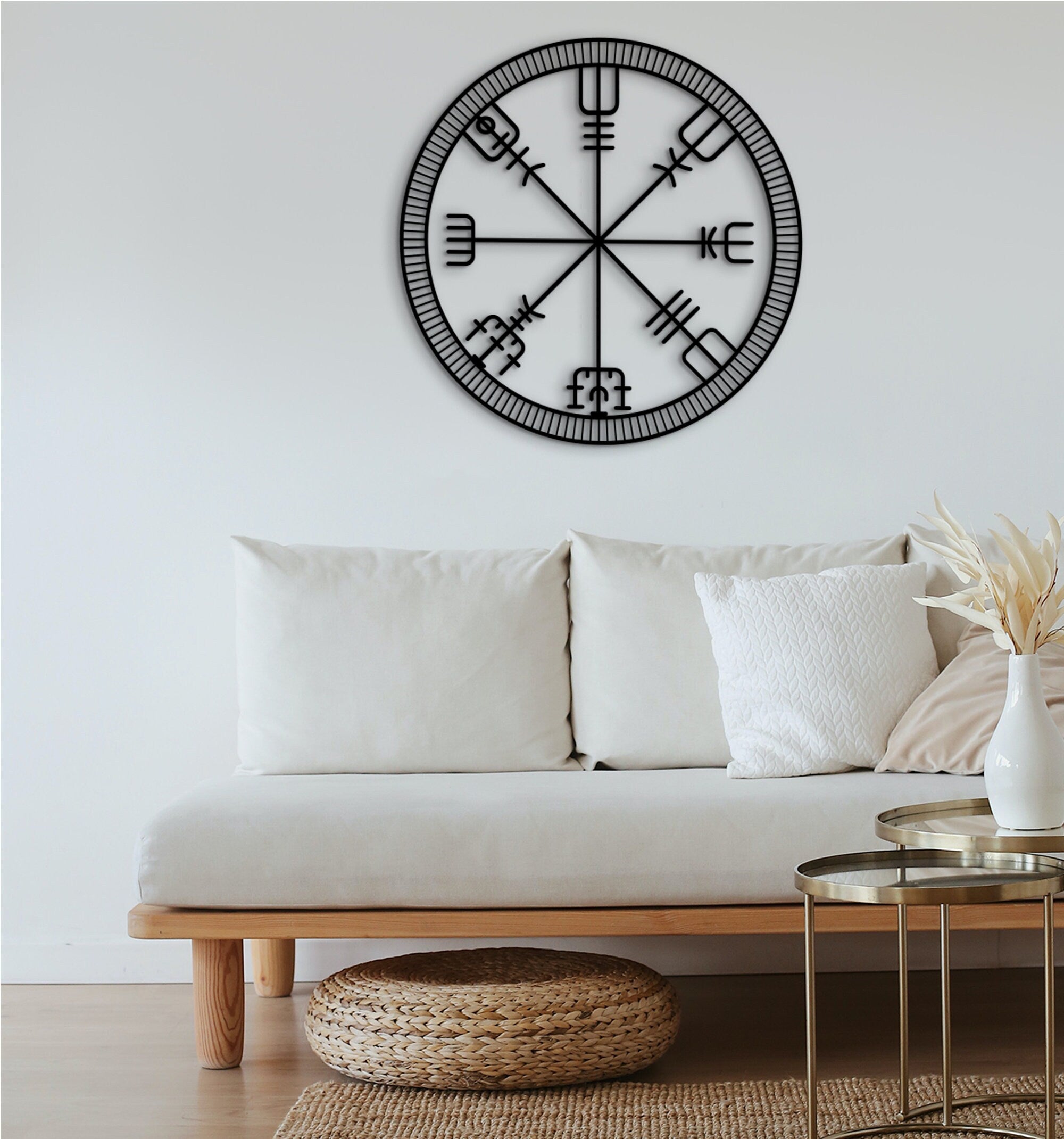 Wooden Vegvisir Runic Compass Wall Decor: Viking Nordic Art