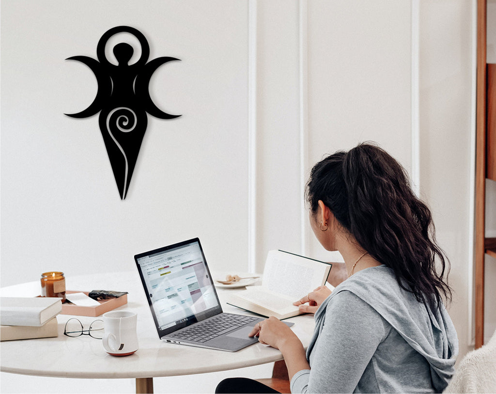 Triple Moon Goddess Wood Wall Art: Wiccan Pagan Celtic Decor